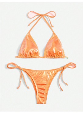 Swim Mod Shiny Metalic String Bikini Swimsuit